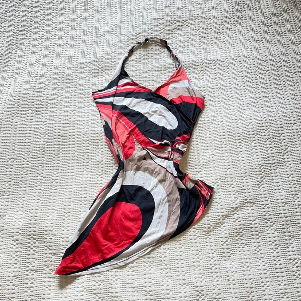 red white pattern halter asymmetrical flowy cami